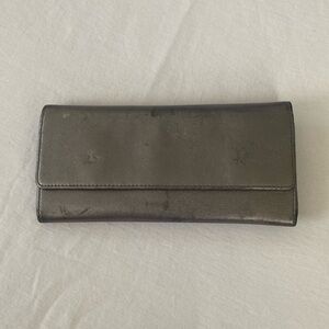 HOBO international metallic silver leather tri fold wallet 8.5 x 4 inches